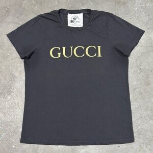 Yo! Mama's Bootleg Black Distressed Gucci Logo T Shirt Women’s Size Large USA